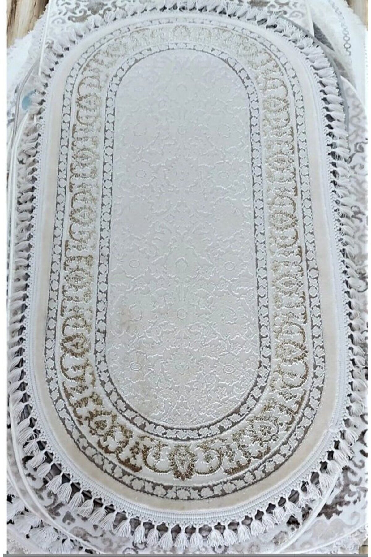 DALYA SIK DOKUMA KALIN YUVARLAK HALILAR Sari Beyaz - 80 X 150