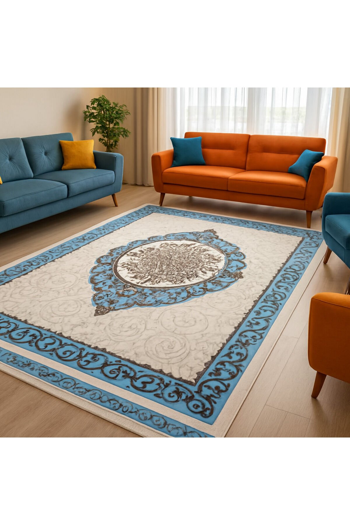 Halı Saray Dalya Sık Dokuma Süper Kalın Halı Krem - 120 X 180