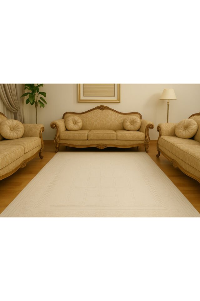 UŞAK SAF YÜN DOKUMA HALI İPEK FLOŞ SÜSLEME YÜN HALI Krem - 200 X 300