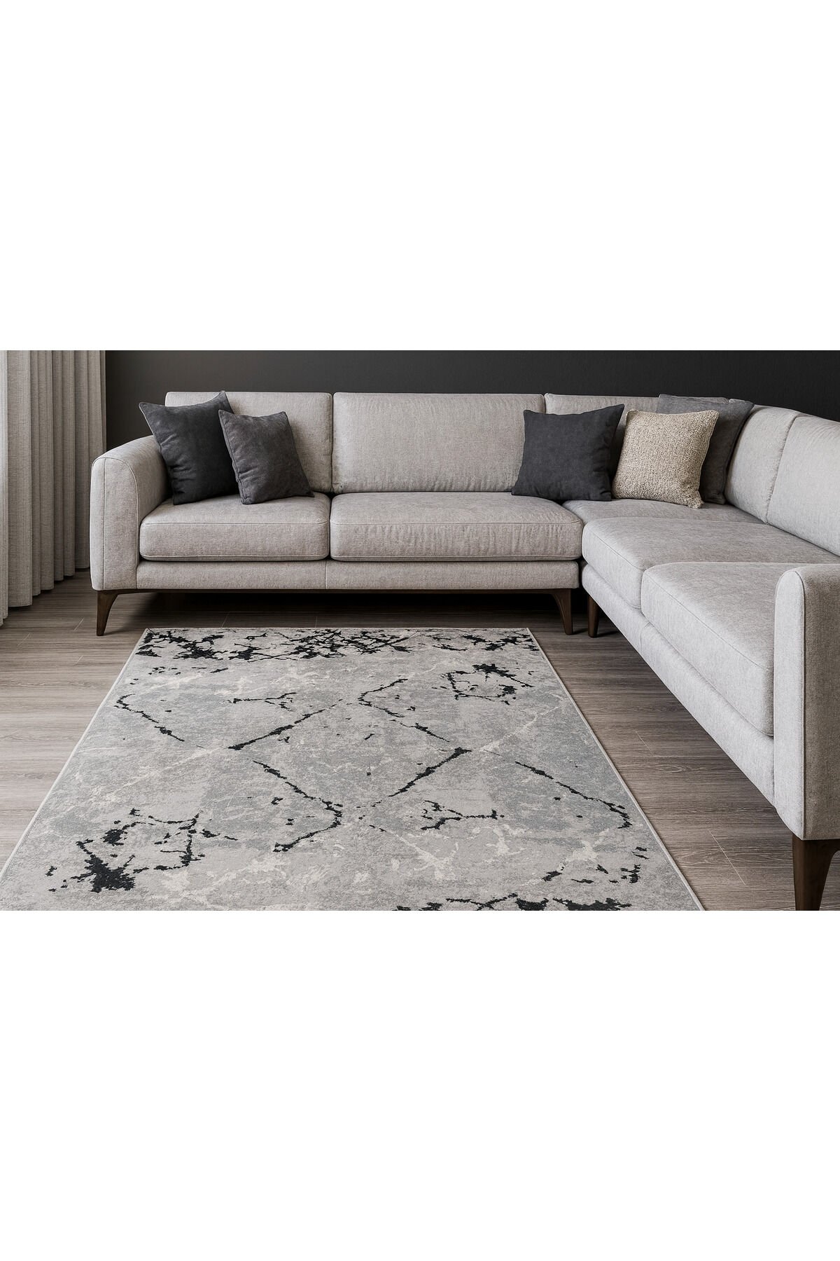 HALI SARAY SIK DOKUMA ORTA KALINLIKTA TOZ YAPMAYAN AKRİLİK HALI Gri̇ - 160 X 230