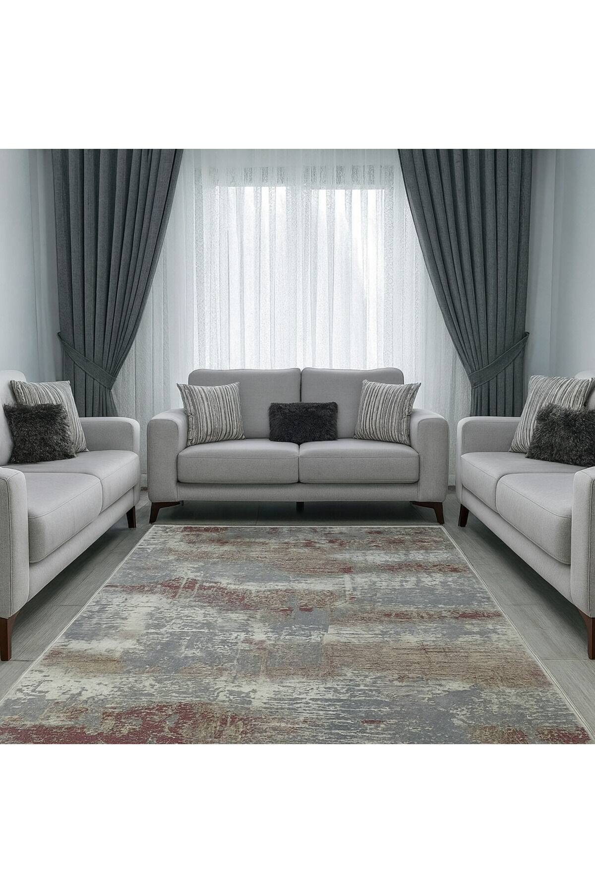 HALI SARAY SIK DOKUMA ORTA KALINLIKTA TOZ YAPMAYAN AKRİLİK HALI Gri̇ - 160 X 230