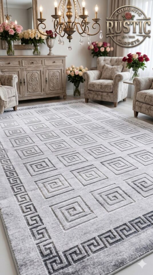 Yün Halı Uşak Saf Yün Mirage Parıltılı Muhteşem Yün Halı Gri 002 Geleneksel Doku, Yün Halı