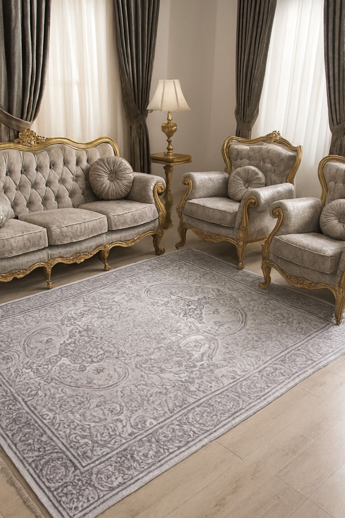 Yün Halı Uşak Saf Yün Mirage Parıltılı Muhteşem Yün Halı Gri 2113 Geleneksel Doku, Yün Halı.