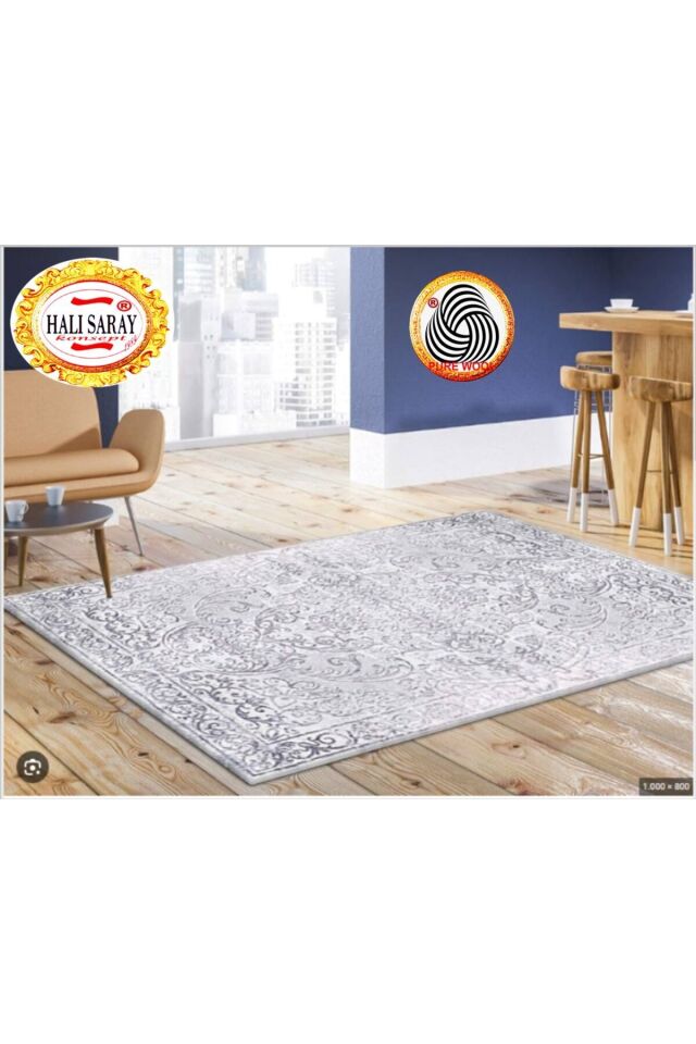 Yün Halı Uşak Saf Yün Mirage Parıltılı Muhteşem Yün Halı Gri 2113 Geleneksel Doku, Yün Halı.