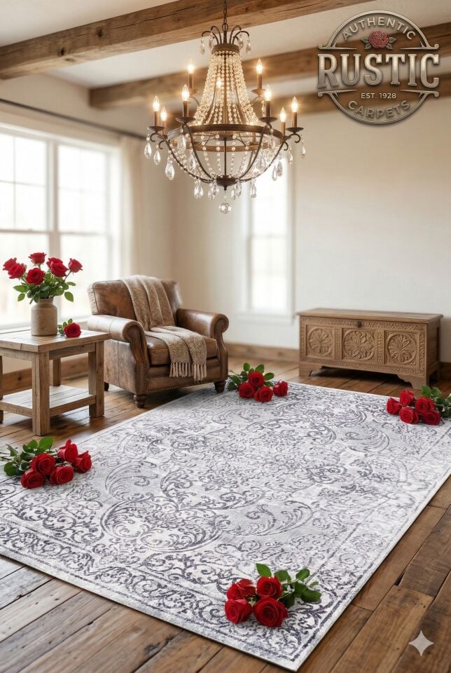 Yün Halı Uşak Saf Yün Mirage Parıltılı Muhteşem Yün Halı Gri 2113 Geleneksel Doku, Yün Halı.