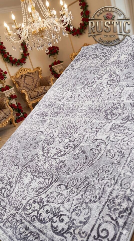 Yün Halı Uşak Saf Yün Mirage Parıltılı Muhteşem Yün Halı Gri 2113 Geleneksel Doku, Yün Halı.