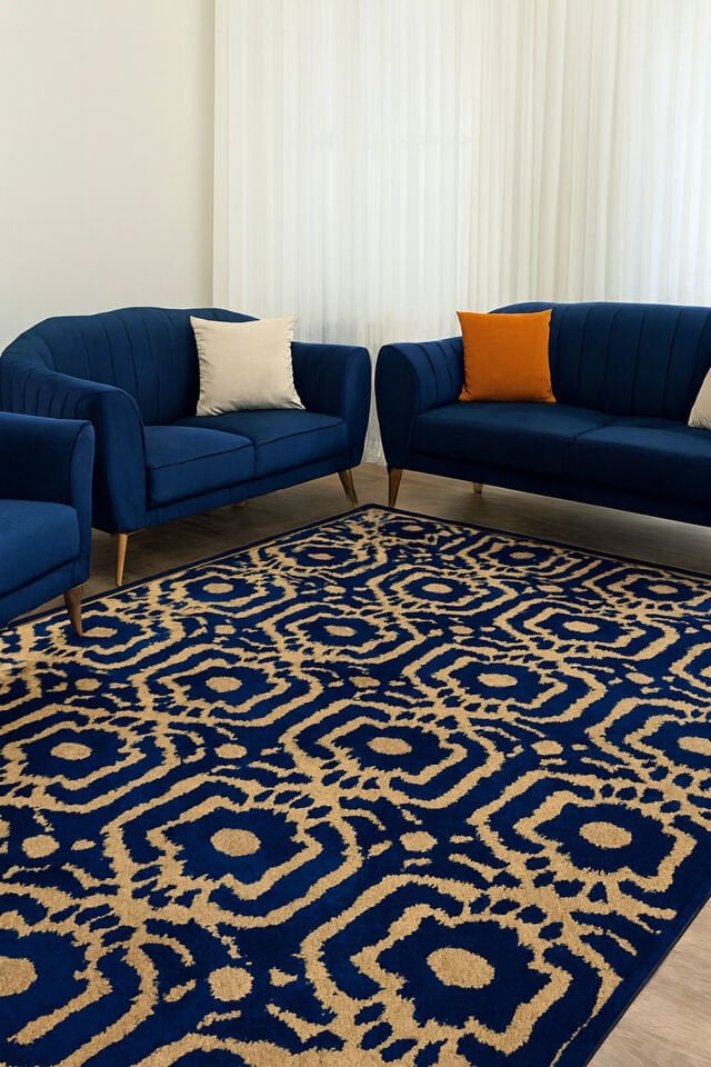 Yün Halı Uşak Saf Yün Dokuma Halı Lacivert012 Geleneksel Doku, Yün Halı Geleneksel Doku, Yün Halı.