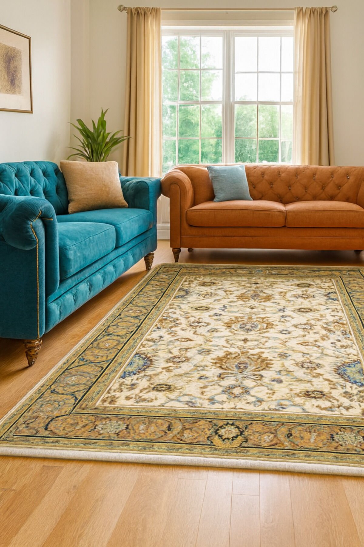 Yün Halı Uşak Saf Yün Halı 01081 Geleneksel Doku, Yün Halı Bej - 150 X 230