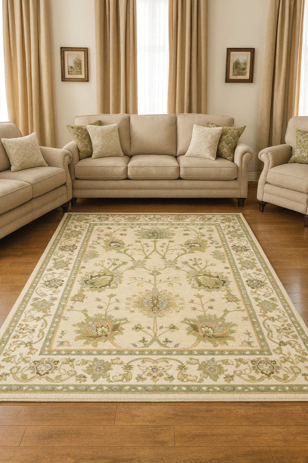 Yün Halı Uşak Saf Yün Halı 0108 Geleneksel Doku, Yün Halı Bej - 150 X 230