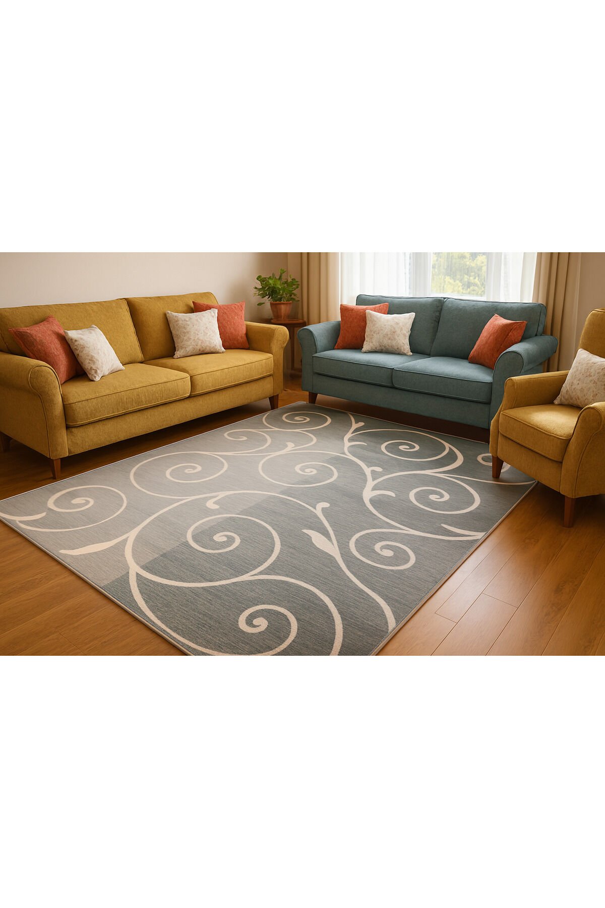 TİLYA SIK DOKUMA ORTA KALINLIKTA TOZ YAPMAYAN AKRİLİK HALI Gri̇ - 160 X 230