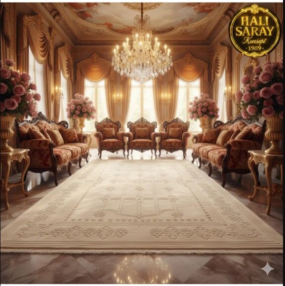 UŞAK SAF YÜN DOKUMA HALI İPEK FLOŞ SÜSLEME YÜN HALI