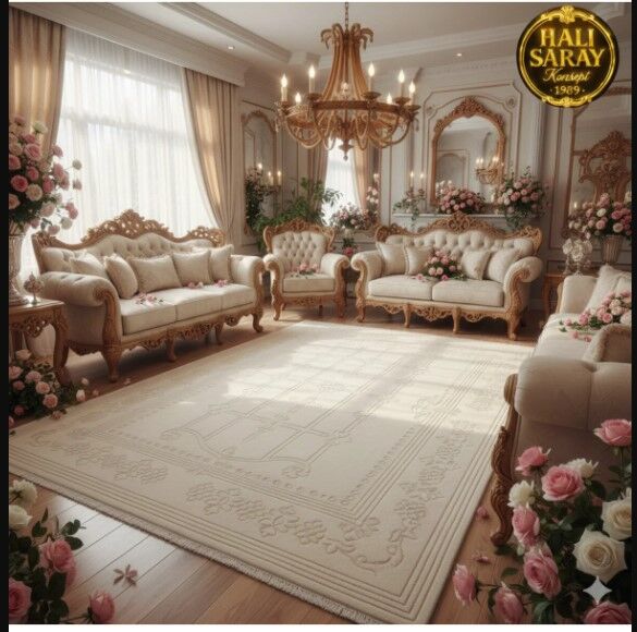 UŞAK SAF YÜN DOKUMA HALI İPEK FLOŞ SÜSLEME YÜN HALI