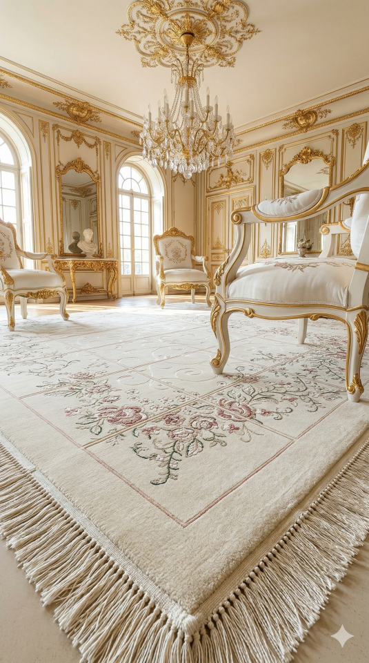 UŞAK SARAY İPEKSİ SAFİ YÜN DOKUMA ÜZERİNDE İPEK FLOŞ SÜSLEME MUHTEŞEM SALON HALISI