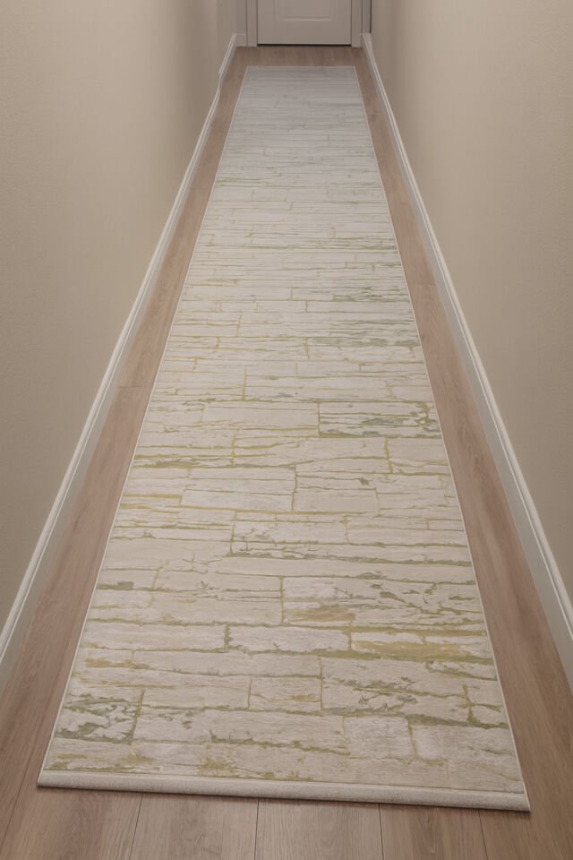 SARAY SIK DOKUMA KALIN AKRİLİK YOLLUK HALI HARDAL KAHVE Gri̇ - 100 X 300