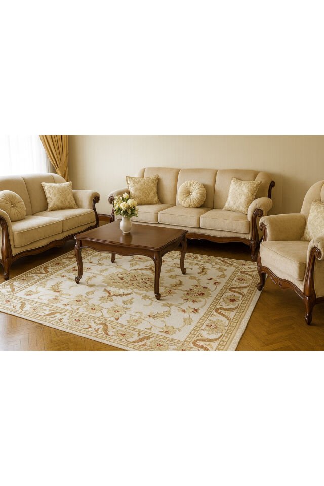 YÜN HALI UŞAK  SAF YÜN  SÜPER HALI KAHVE ANTRASİT 01052 Bej - 160 X 230