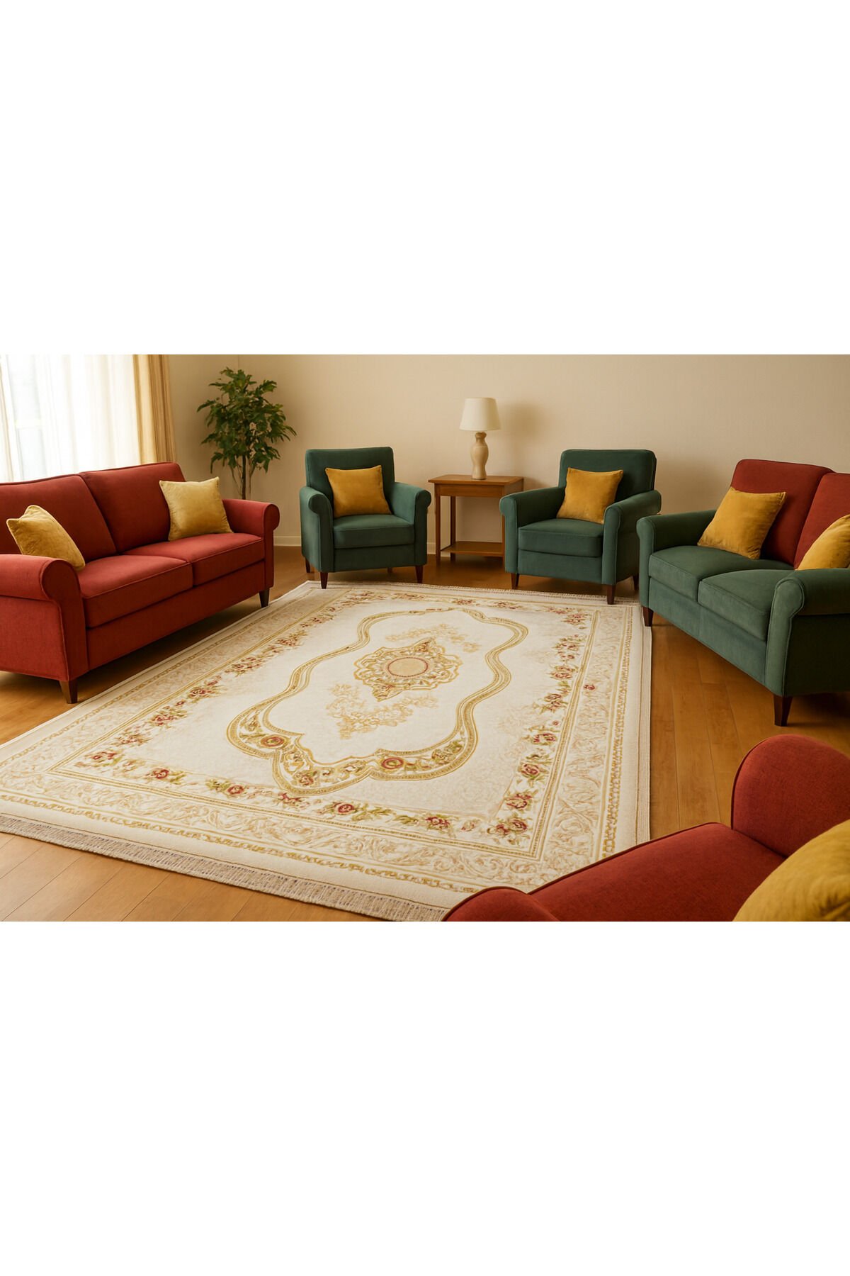 ZİRVE SARAY SIK DOKUMA KALIN AKRİLİK MUHTEŞEM SALON HALISI 6m2 Krem - 200 X 290