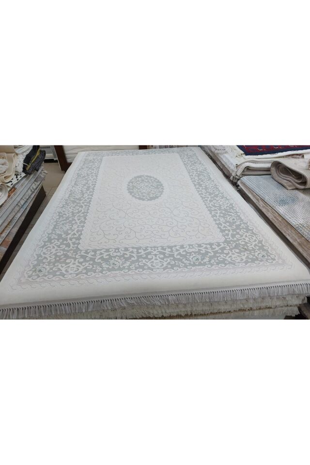 ZİRVE SARAY  SIK DOKUMA KALIN AKRİLİK MUHTEŞEM SALON HALISI Su Yeşi̇li̇ Krem - 200 X 290