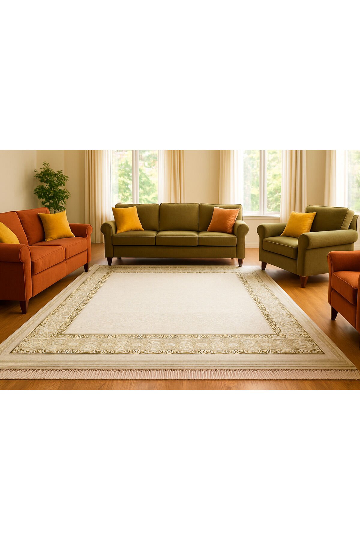 ZİRVE SARAY  SIK DOKUMA KALIN AKRİLİK MUHTEŞEM SALON HALISI Krem - 200 X 290