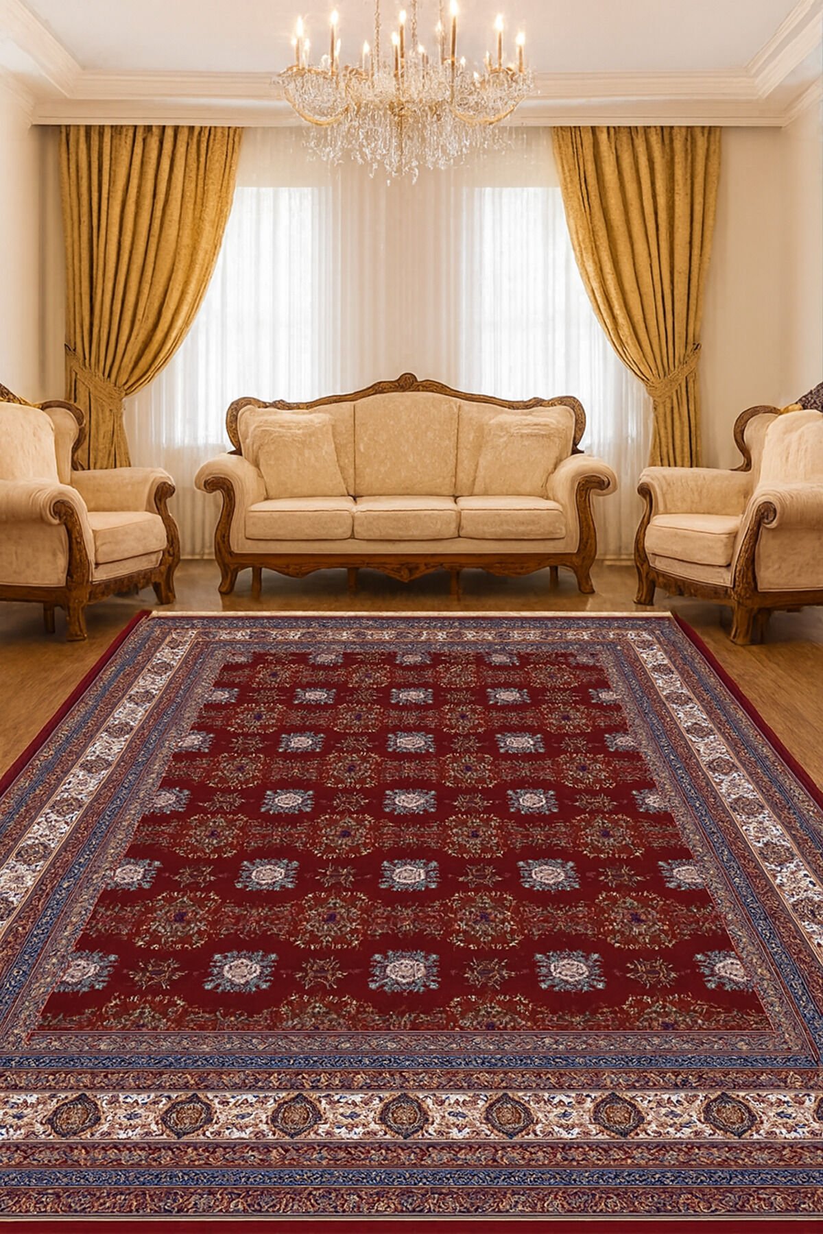 İMPARATOR İPEK AKRİLİK IŞILTILI ORTA KALINLIKTA MUHTEŞEM SALON HALISI Kırmızı - 200 X 300