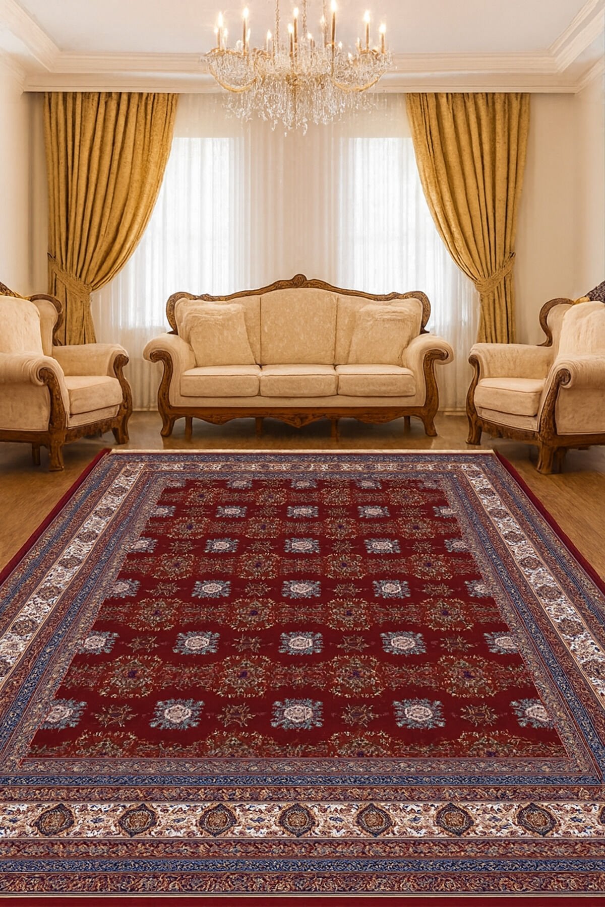 İMPARATOR İPEK AKRİLİK IŞILTILI ORTA KALINLIKTA MUHTEŞEM SALON HALISI Kırmızı - 160 X 230