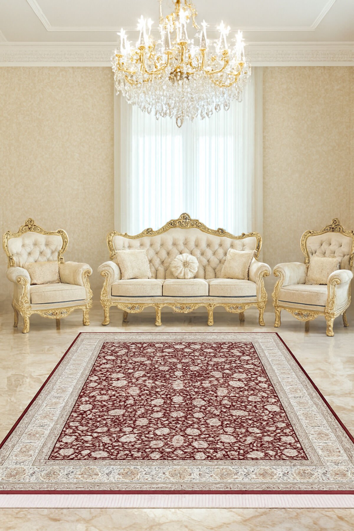 İMPARATOR İPEK AKRİLİK IŞILTILI ORTA KALINLIKTA MUHTEŞEM SALON HALISI Kırmızı - 240 X 340