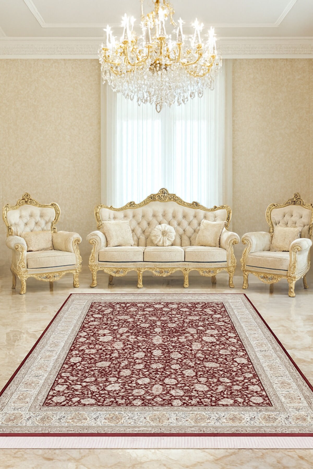 İMPARATOR İPEK AKRİLİK IŞILTILI ORTA KALINLIKTA MUHTEŞEM SALON HALISI Kırmızı - 160 X 230