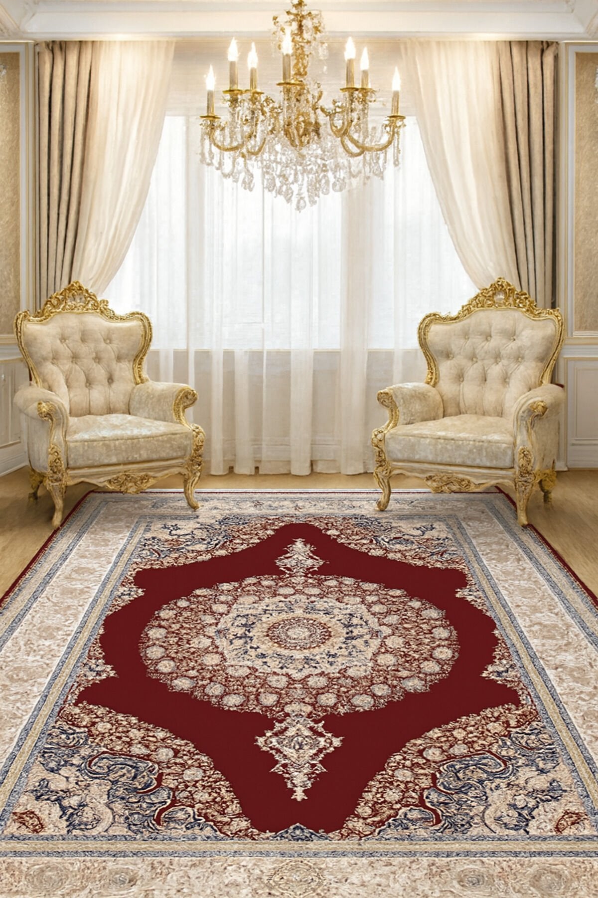 İMPARATOR İPEK AKRİLİK IŞILTILI ORTA KALINLIKTA MUHTEŞEM SALON HALISI Kırmızı - 160 X 230