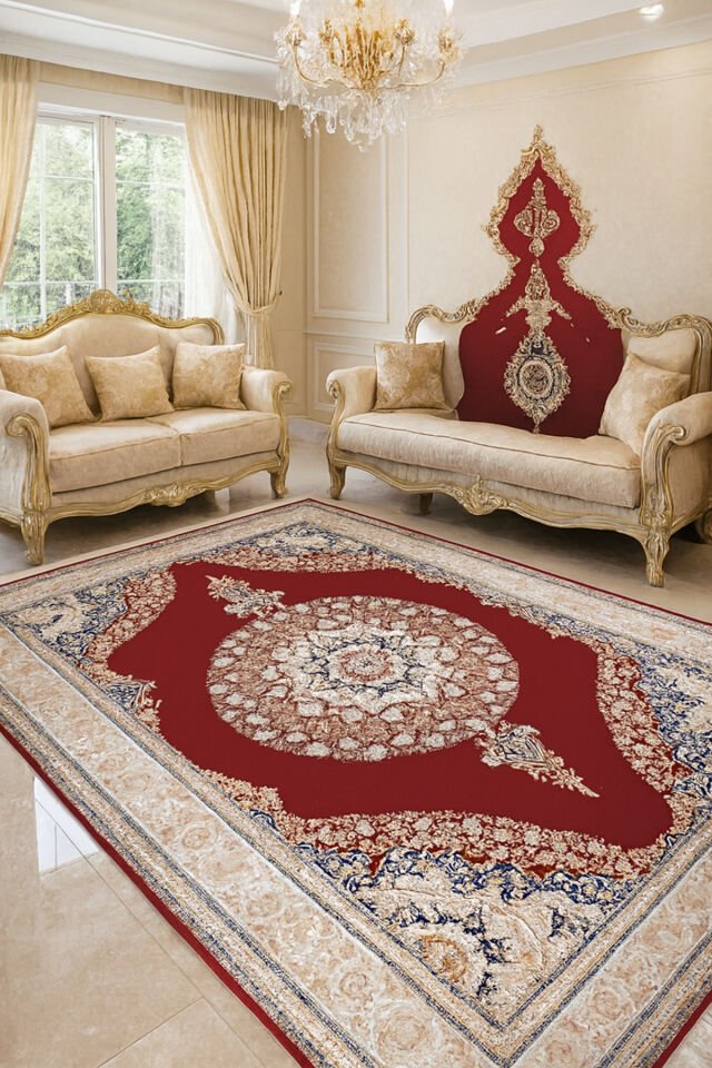 İMPARATOR İPEK AKRİLİK IŞILTILI ORTA KALINLIKTA MUHTEŞEM SALON HALISI Kırmızı - 160 X 230