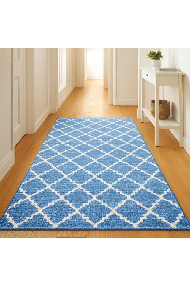 STEP SIK DOKUMA KALIN KESME HALI  YOLLUK Mavi̇ - 120 X 300