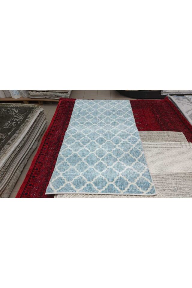 STEP SIK DOKUMA KALIN KESME HALI  YOLLUK Mavi̇ - 120 X 300