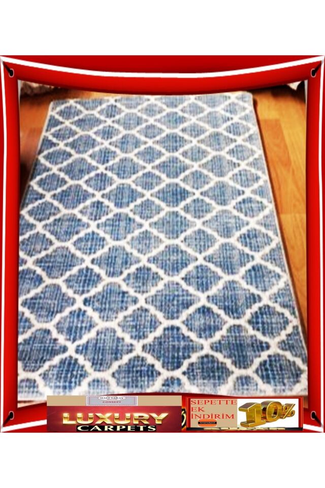 STEP SIK DOKUMA KALIN KESME HALI  YOLLUK Mavi̇ - 100 X 300