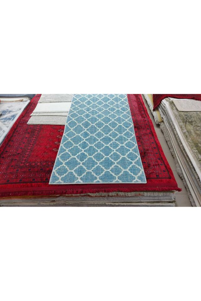 STEP SIK DOKUMA KALIN KESME HALI  YOLLUK Mavi̇ - 100 X 300