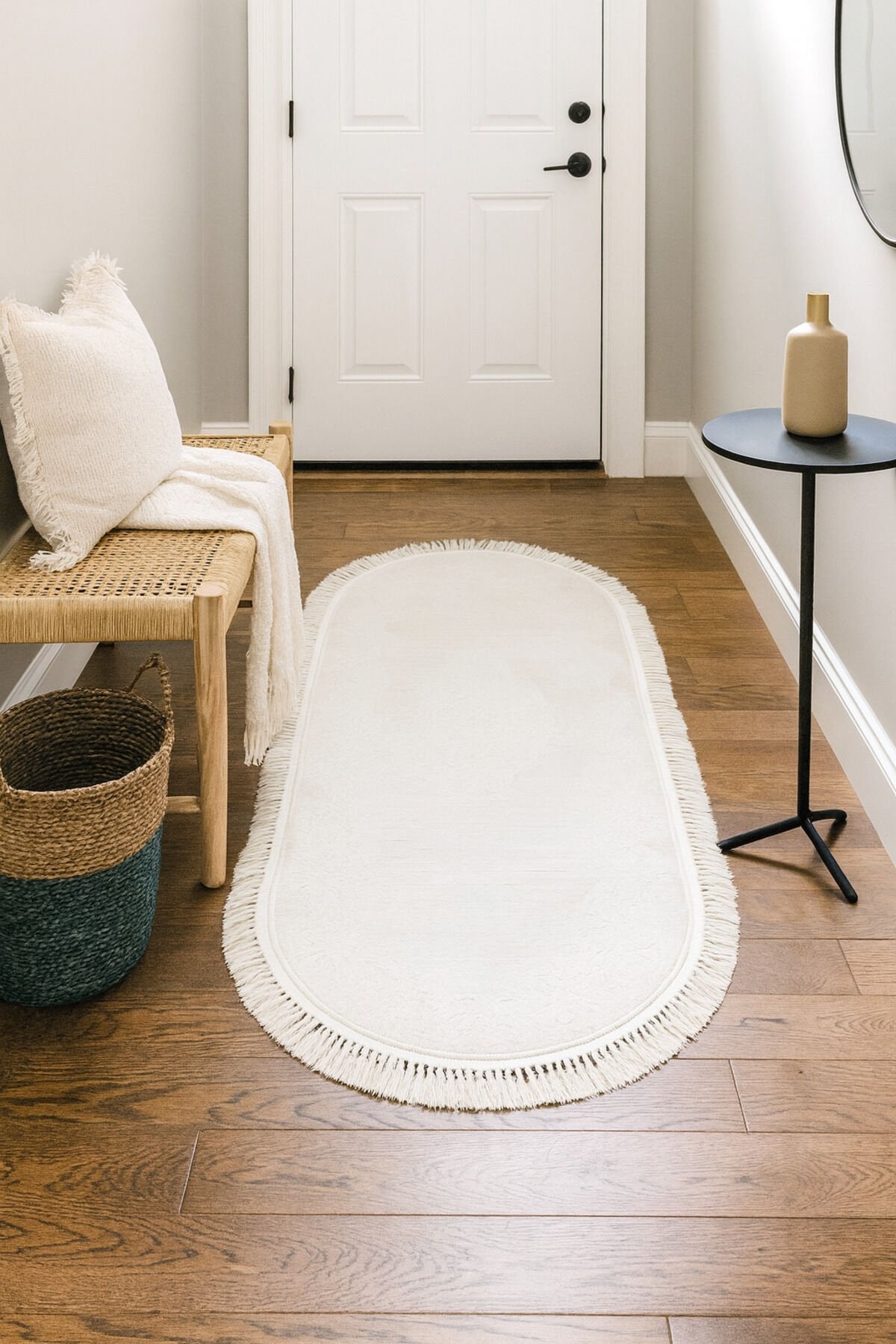 HERA SIK DOKUMA AKRİLİK OVAL HALI Krem - 80 X 150