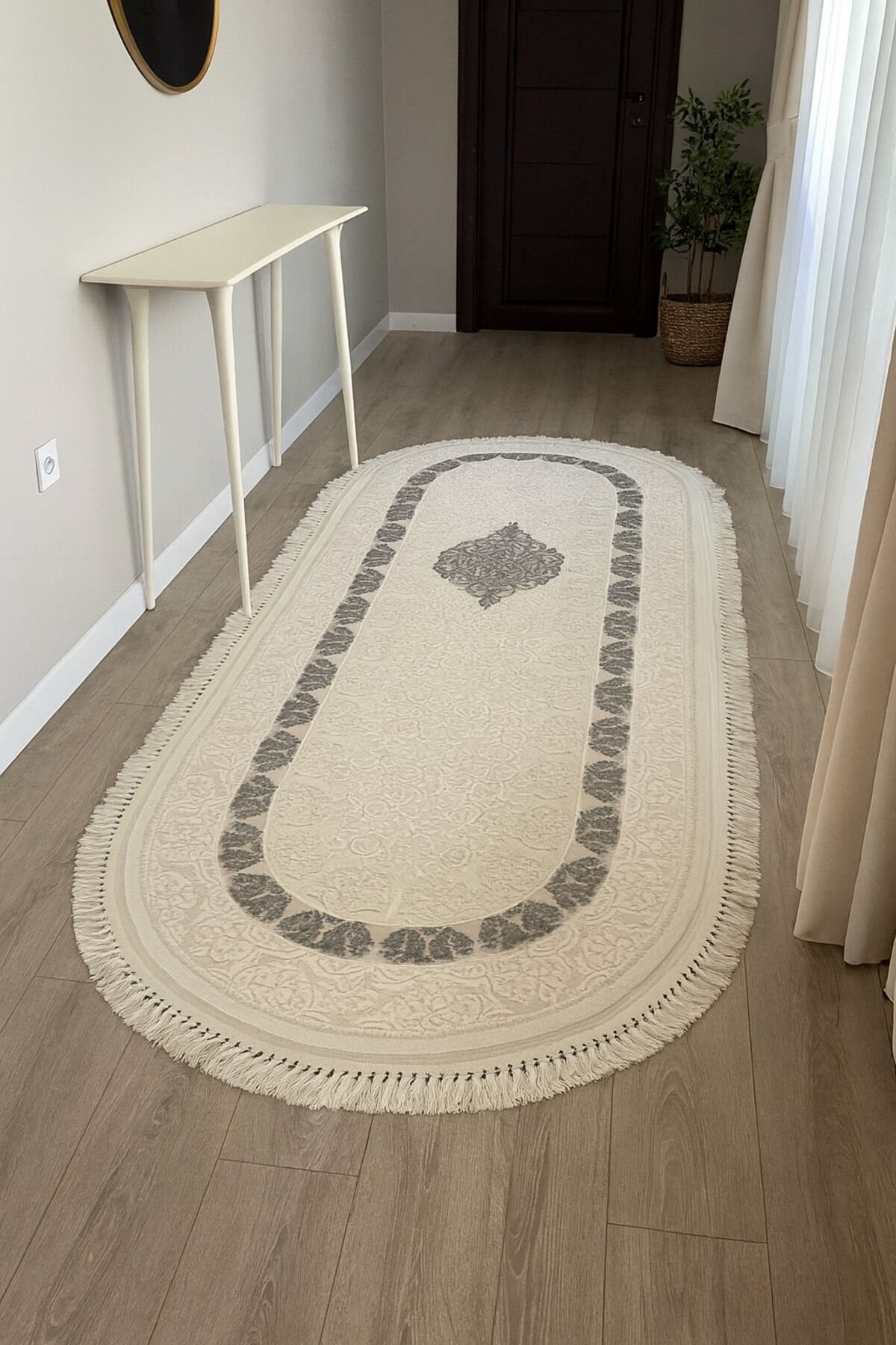 HERA SIK DOKUMA AKRİLİK OVAL HALI Krem - 80 X 150