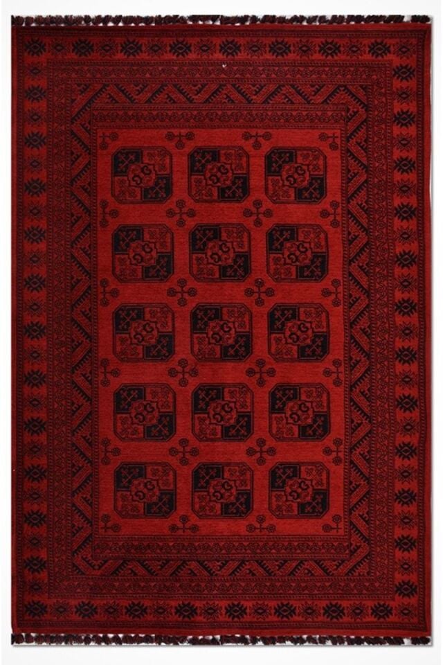 AFGAN HALI DOKUMA TÜY YAPMAYAN ORTA KALINLIKTA ÖZEL TEZGAH DOKUMA MUHTEŞEM HALI Kırmızı - 200 X 300