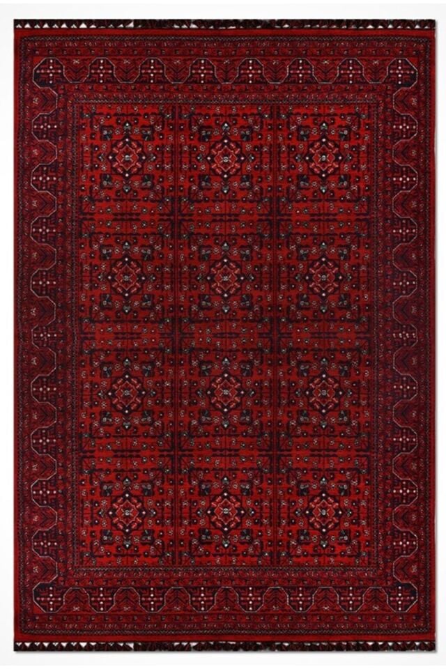 AFGAN HALI DOKUMA TÜY YAPMAYAN ORTA KALINLIKTA ÖZEL TEZGAH DOKUMA MUHTEŞEM HALI Kırmızı - 200 X 300
