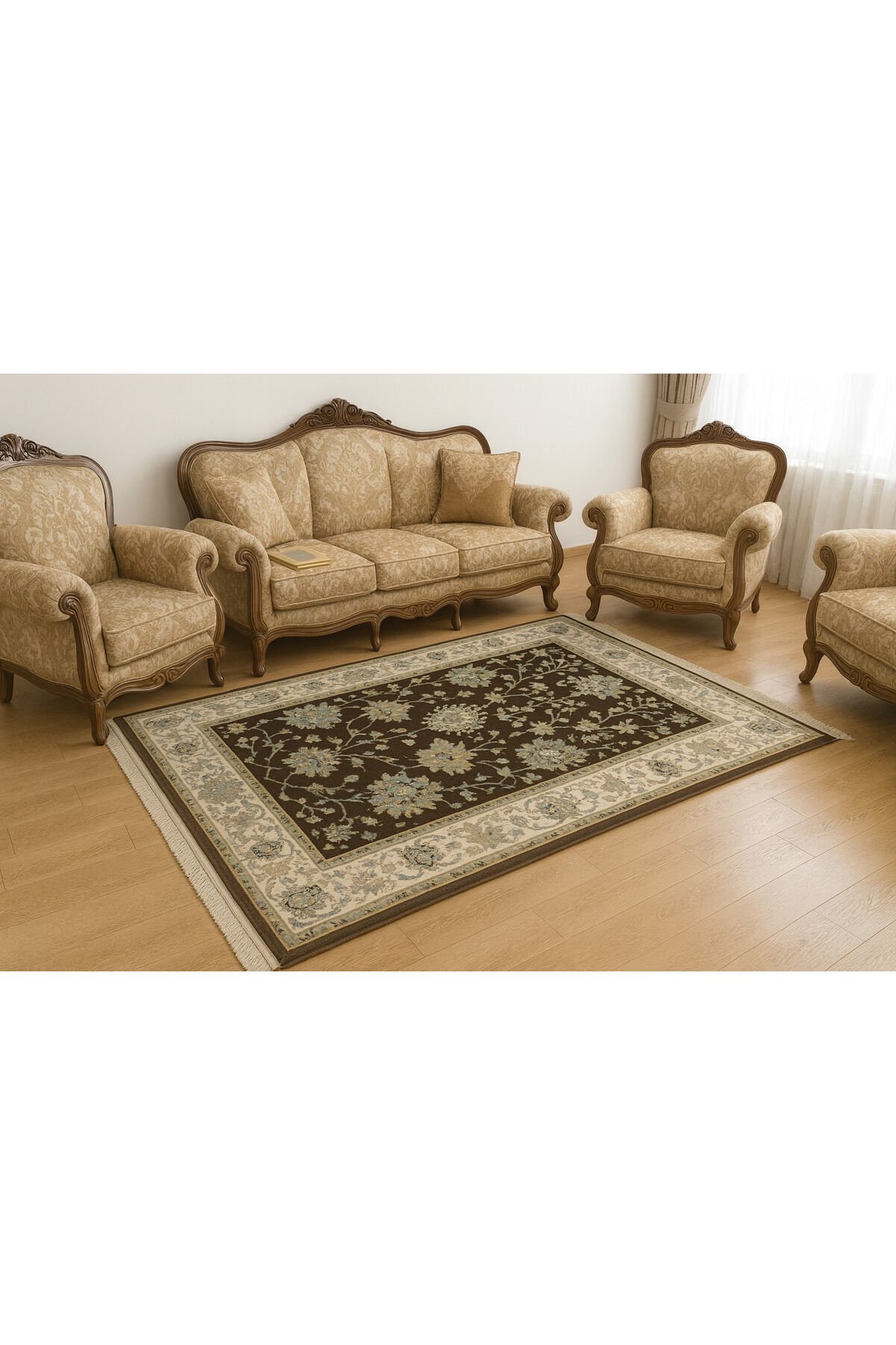 YÜN HALI UŞAK  SAF YÜN  SÜPER HALI KAHVE ANTRASİT 01052 Bej Si̇yah - 200 X 280
