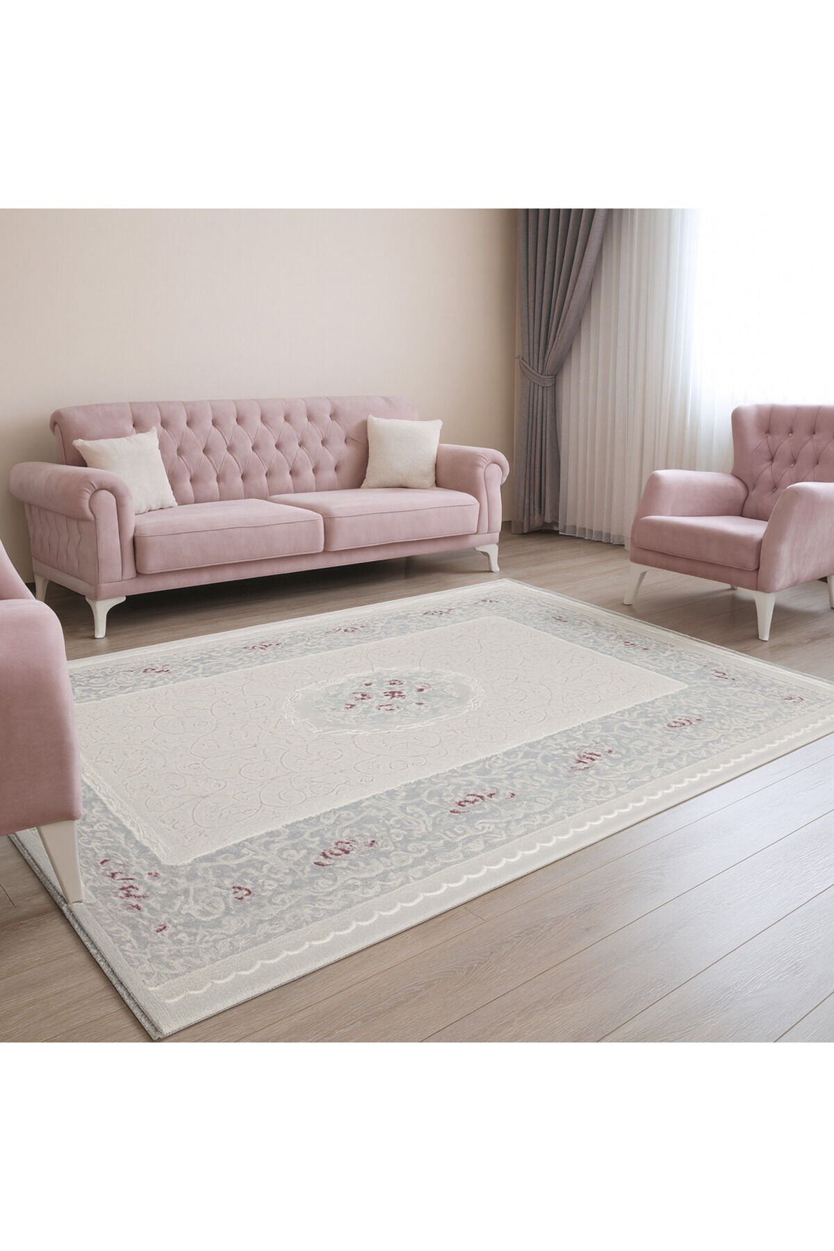 ZİRVE SIK DOKUMA KALIN SÜPER SALON HALISI Gül Kurusu Krem - 200 X 300