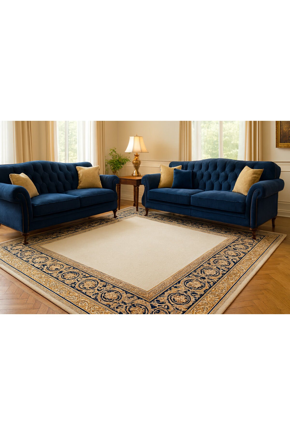 SULTAN İPEK HALI YÜKSEK KALİTE SIK DOKUMA EL EMEĞİDE OLAN İPEK SALON HALISI Lacivert - 200 X 290