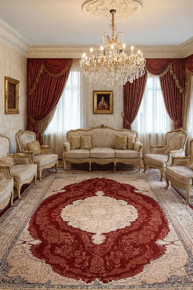 İMPARATOR İPEK AKRİLİK IŞILTILI ORTA KALINLIKTA MUHTEŞEM SALON HALISI Kırmızı - 160 X 230
