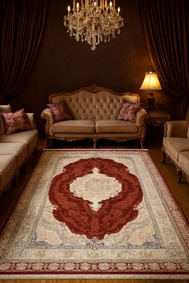 İMPARATOR İPEK AKRİLİK IŞILTILI ORTA KALINLIKTA MUHTEŞEM SALON HALISI Kırmızı - 240 X 340