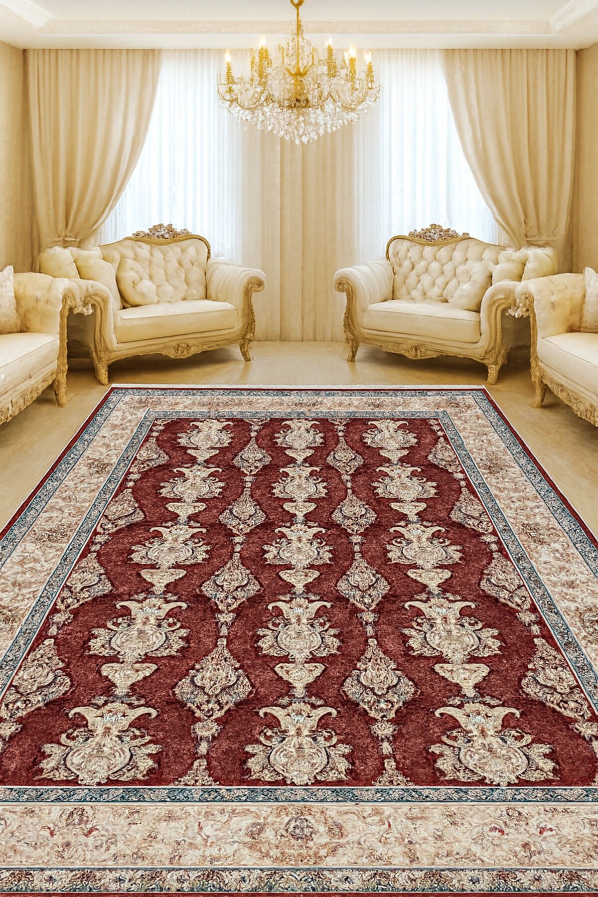 İMPARATOR İPEK AKRİLİK IŞILTILI ORTA KALINLIKTA MUHTEŞEM SALON HALISI Kırmızı - 160 X 230