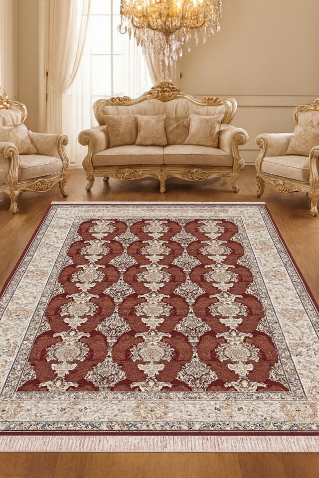 İMPARATOR İPEK AKRİLİK IŞILTILI ORTA KALINLIKTA MUHTEŞEM SALON HALISI Kırmızı - 160 X 230