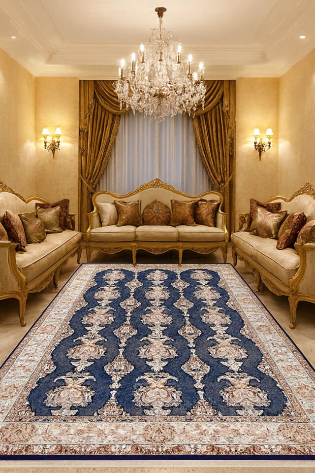 İMPARATOR İPEK AKRİLİK IŞILTILI ORTA KALINLIKTA MUHTEŞEM SALON HALISI Lacivert - 160 X 230