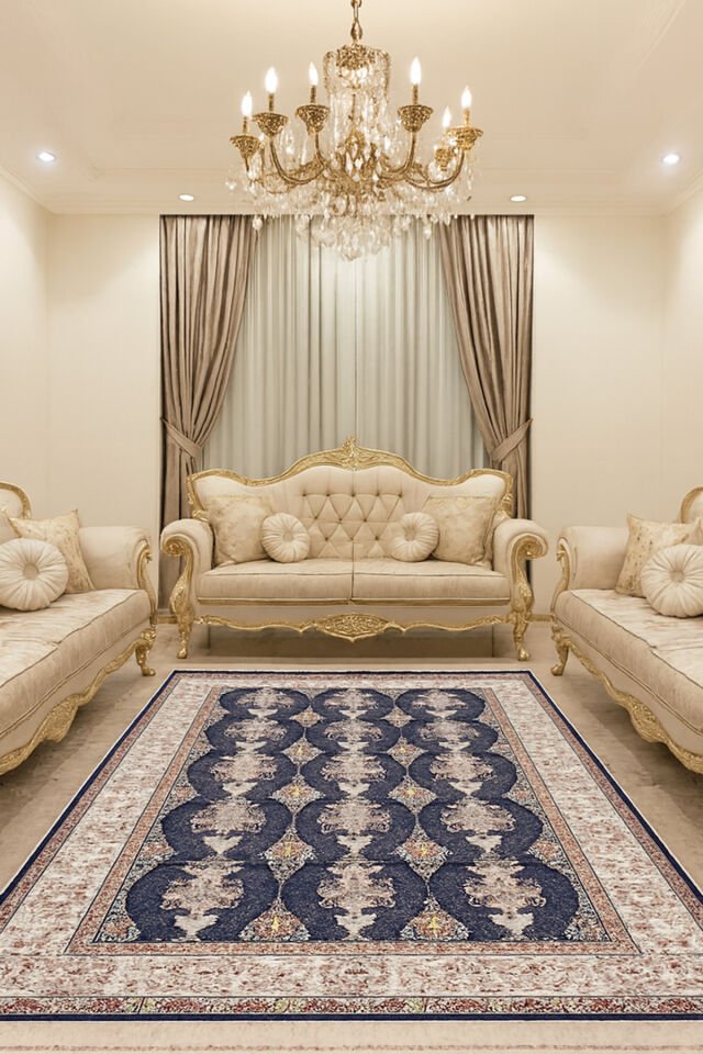 İMPARATOR İPEK AKRİLİK IŞILTILI ORTA KALINLIKTA MUHTEŞEM SALON HALISI Lacivert - 160 X 230