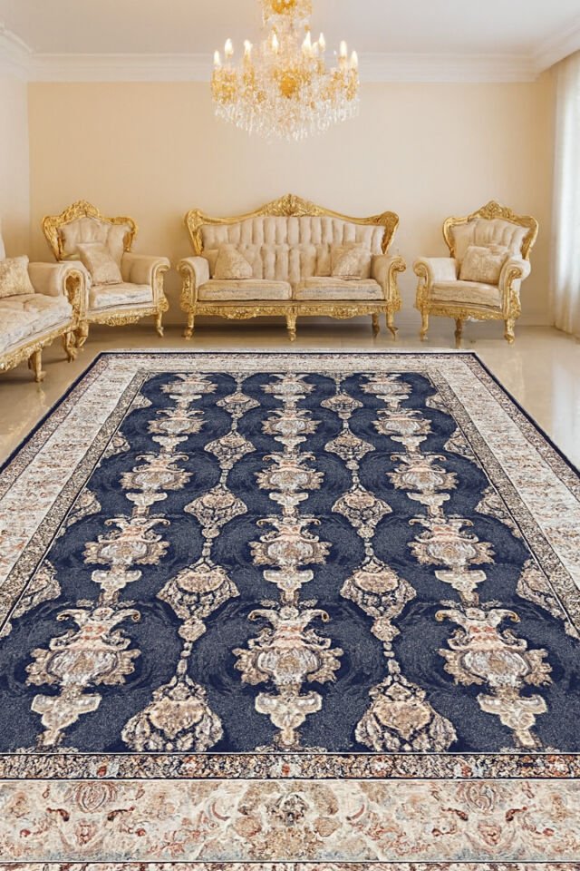 İMPARATOR İPEK AKRİLİK IŞILTILI ORTA KALINLIKTA MUHTEŞEM SALON HALISI Lacivert - 160 X 230