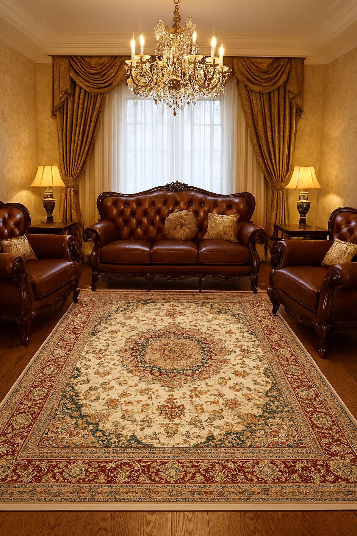 İMPARATOR İPEK AKRİLİK IŞILTILI ORTA KALINLIKTA MUHTEŞEM SALON HALISI Kırmızı - 240 X 340