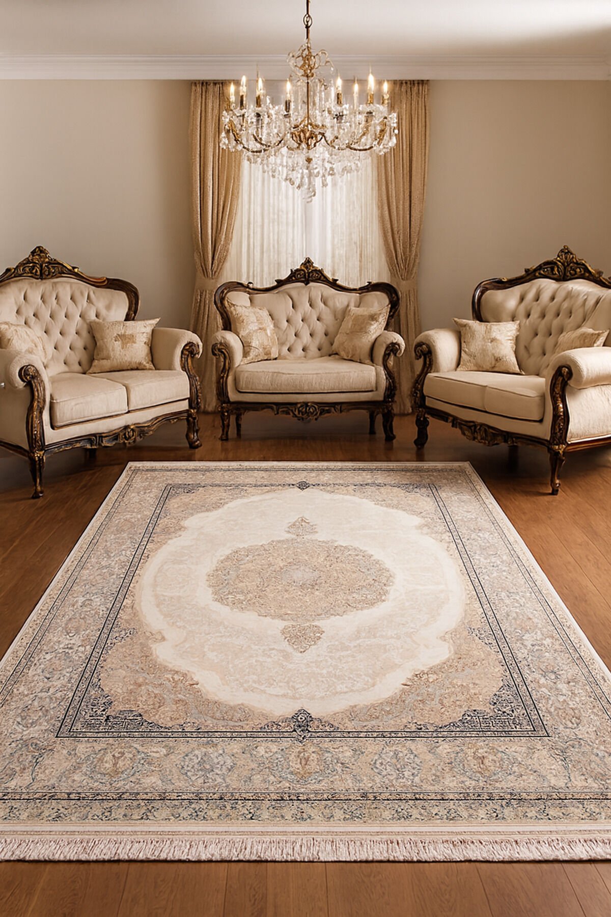 İMPARATOR İPEK AKRİLİK IŞILTILI ORTA KALINLIKTA MUHTEŞEM SALON HALISI Mavi - 160 X 230