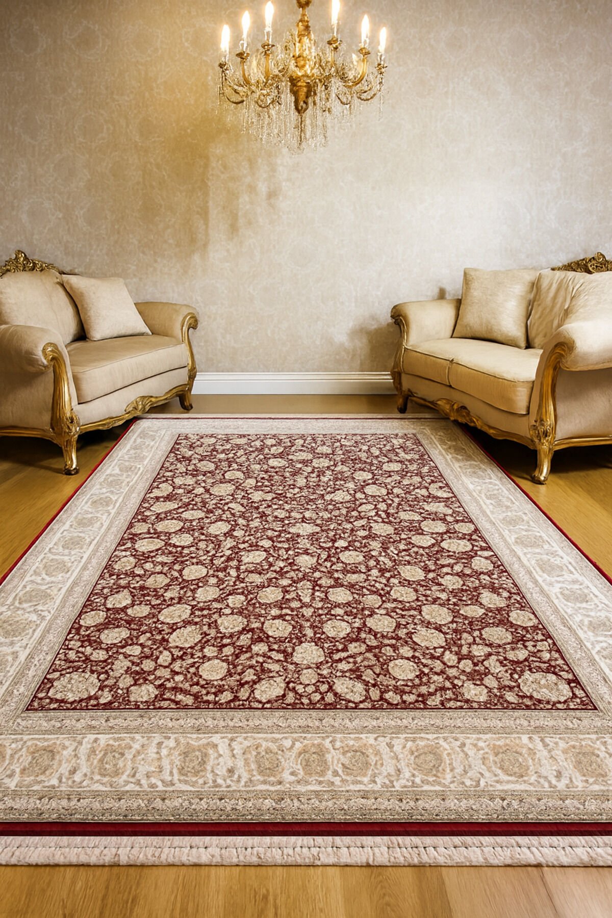 İMPARATOR İPEK AKRİLİK IŞILTILI ORTA KALINLIKTA MUHTEŞEM SALON HALISI Kırmızı - 200 X 300