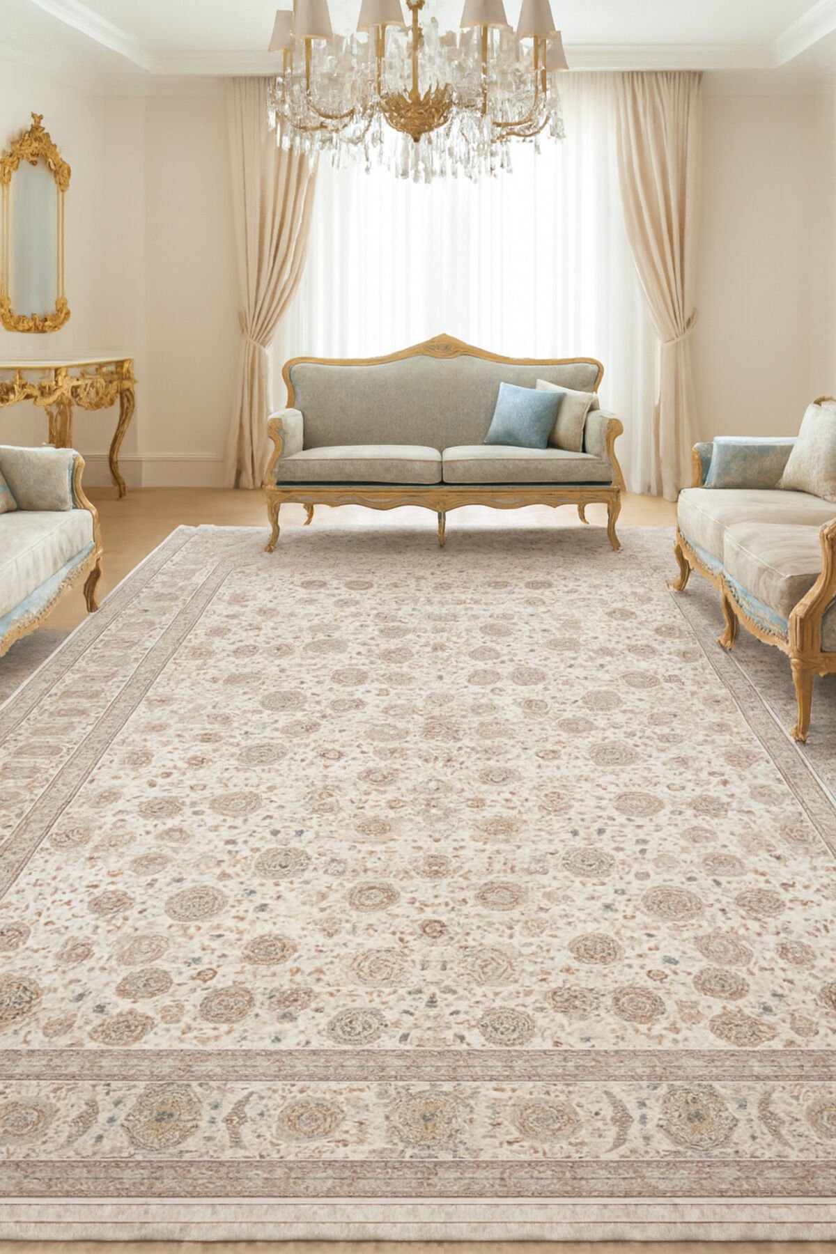 İMPARATOR İPEK AKRİLİK IŞILTILI ORTA KALINLIKTA MUHTEŞEM SALON HALISI Krem - 160 X 230